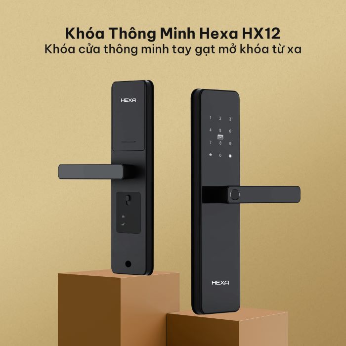 Khóa Vân Tay Hexa HX12 Khóa tay gạt cửa gỗ cửa composite chung cư - Ảnh 4