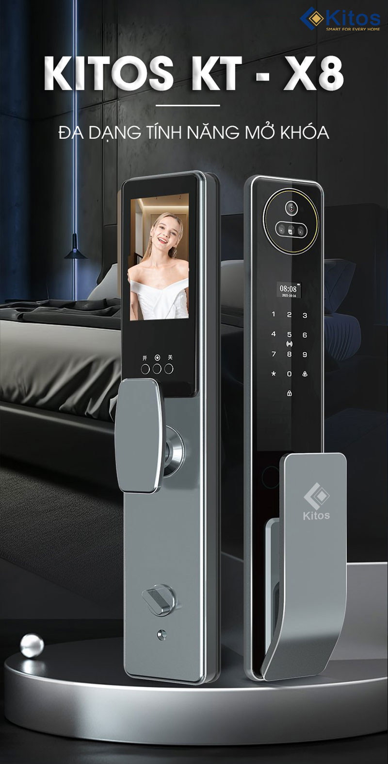 Khóa cửa vân tay có camera + màn hình Kitos KT X8 14 kitos kt x8 17