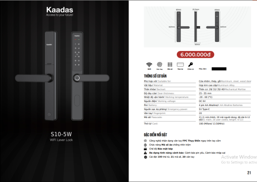 Khóa vân tay cửa nhôm Kaadas S10-5W tích hợp Wifi - Ảnh 6